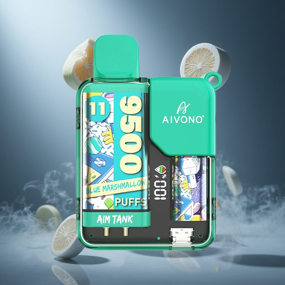 Niebieski Pianka Aivono AIM-TANK 9500 Zaciągnięć 18ml Pojemność Płynu Poland Wholesale LCD Wyświetlacz