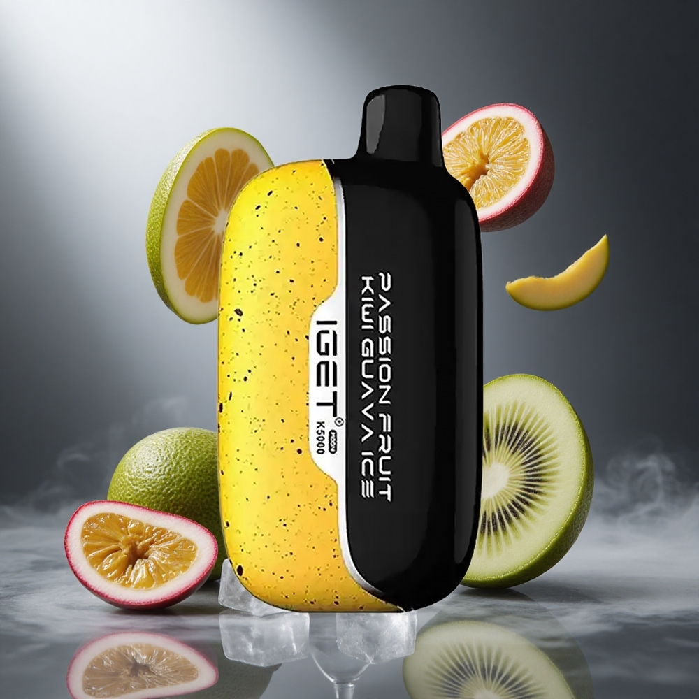 Passion Fruit Kiwi Guava Ice IGET Moon K5000 Puffs Poland wholesale Waga netto: 81,5 g Rozmiar: 49,5x25,3x99,4 mm