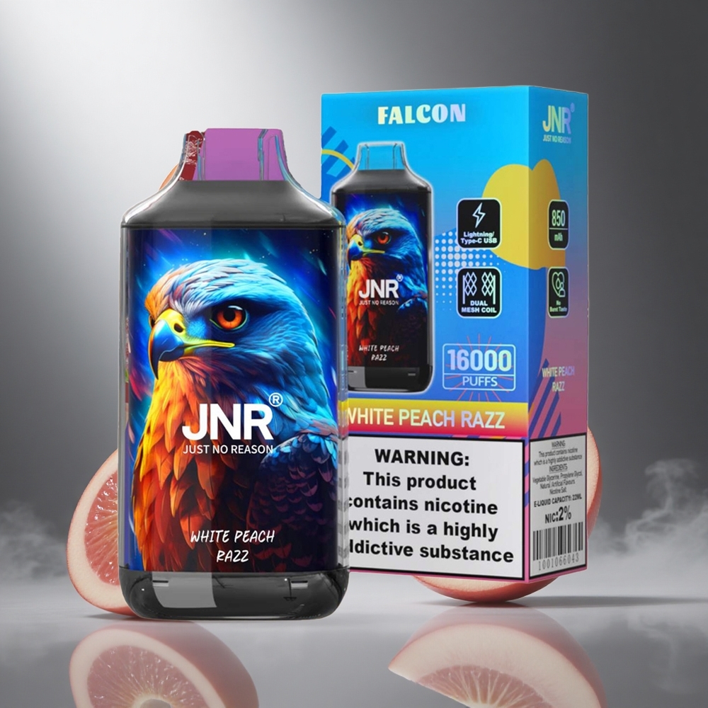 Biała Brzoskwiniowa Razz JNR Falcon 16000 Puffs Poland wholesale 22ml Dual Mesh Coil