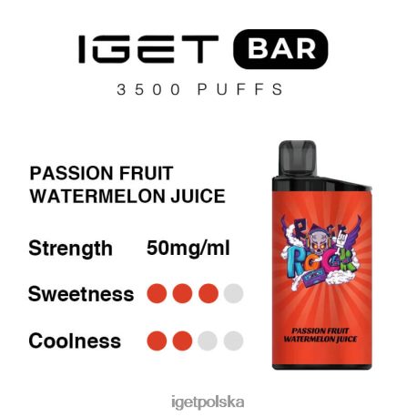 Iget Vape - iget bar 3500 zaciągnięć 6TP2RX289 sok z arbuza z marakui